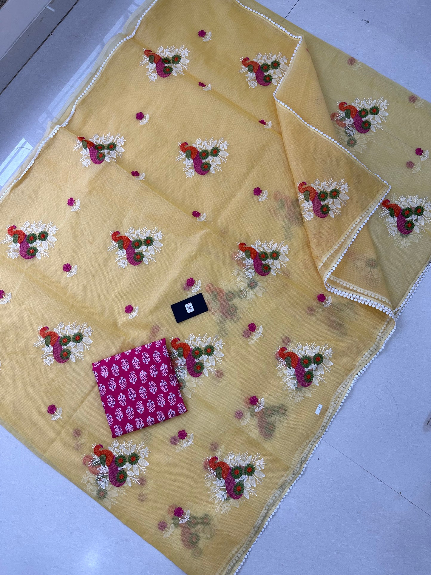 Embroidered Kota Cotton Doria Saree