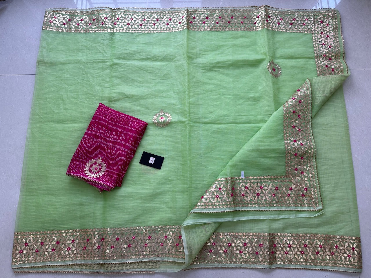 Jaipuri Gota Patti Embroidered Kota Cotton Doria Saree