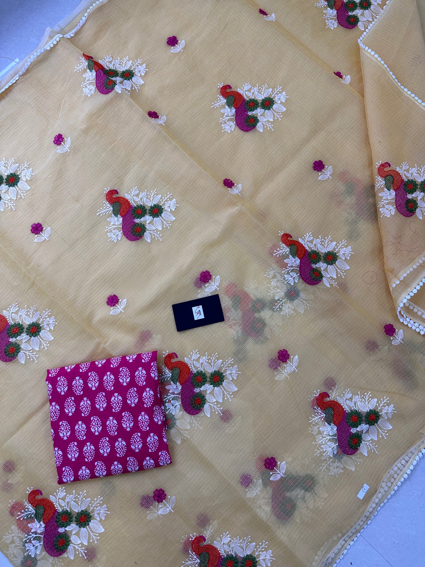 Embroidered Kota Cotton Doria Saree