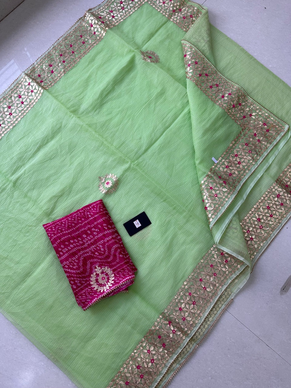 Jaipuri Gota Patti Embroidered Kota Cotton Doria Saree