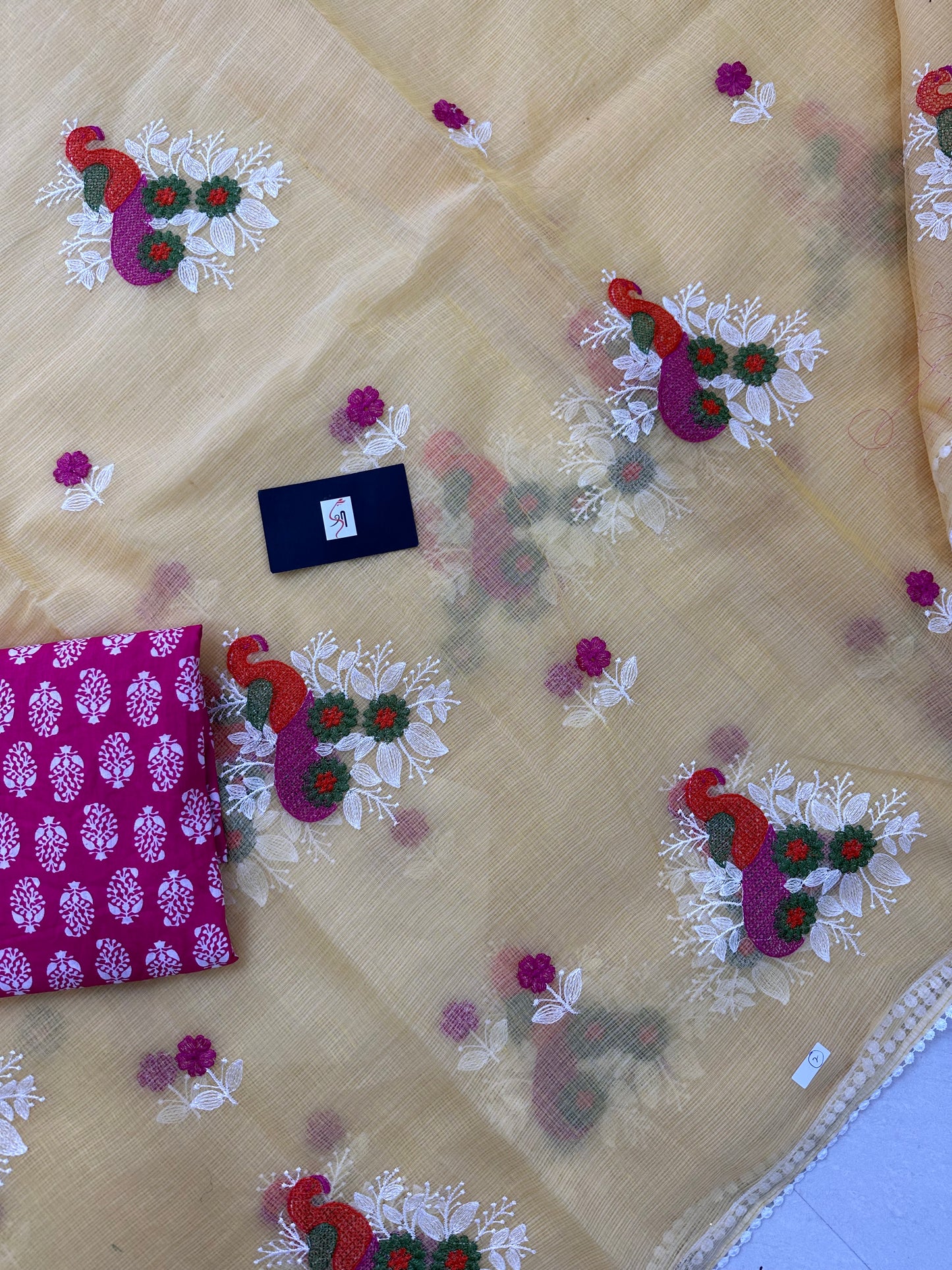 Embroidered Kota Cotton Doria Saree