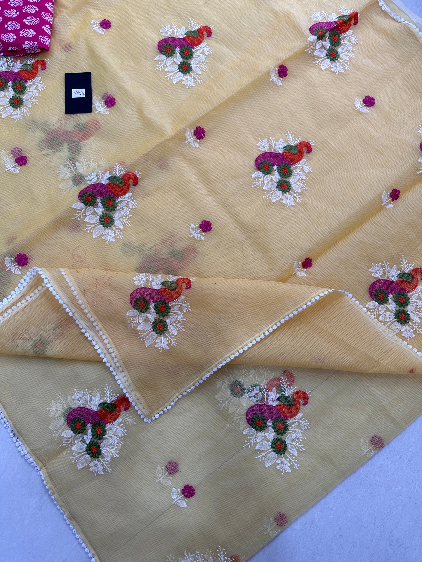 Embroidered Kota Cotton Doria Saree