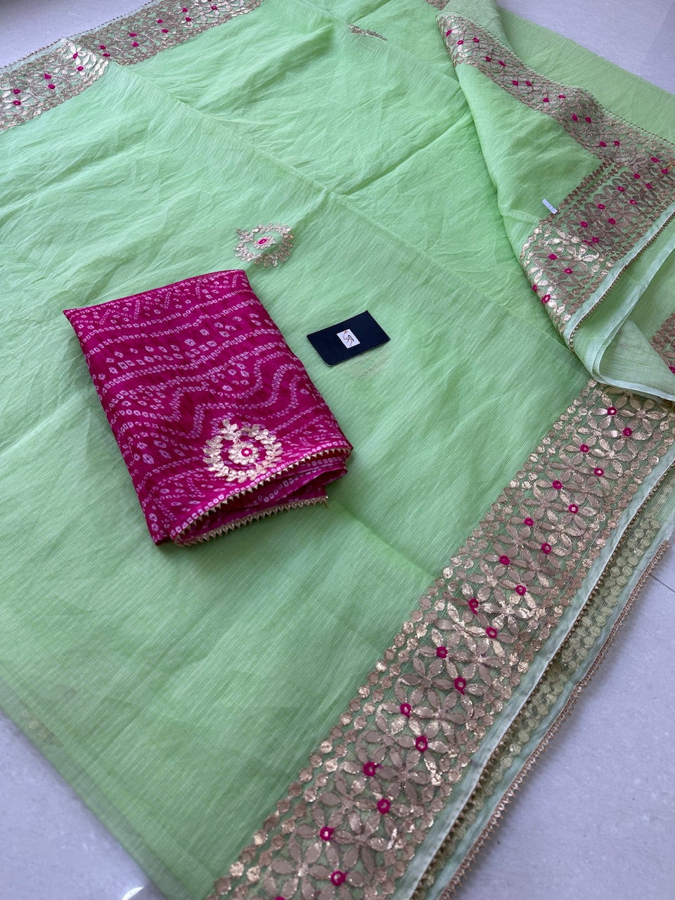 Jaipuri Gota Patti Embroidered Kota Cotton Doria Saree