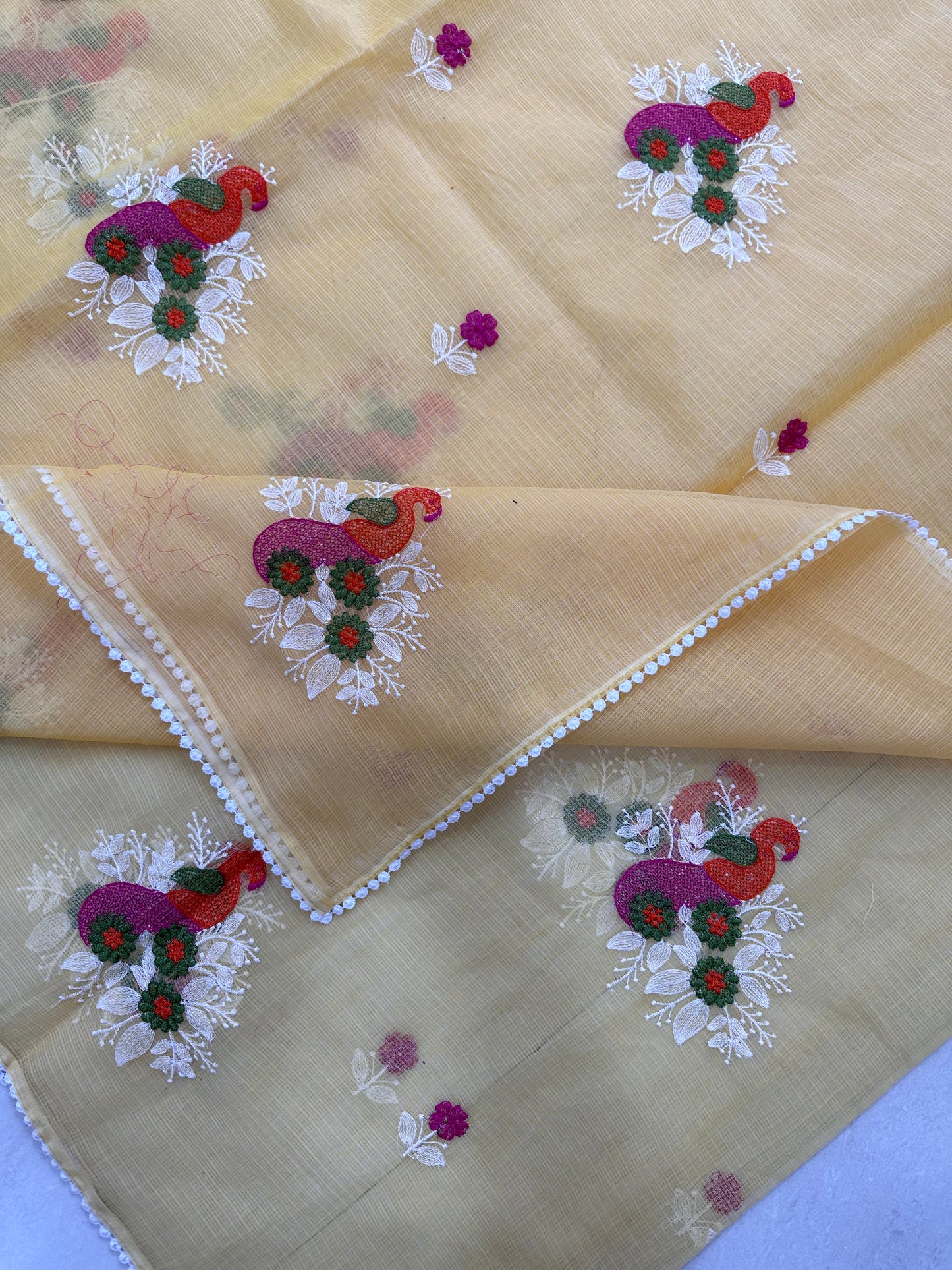 Embroidered Kota Cotton Doria Saree