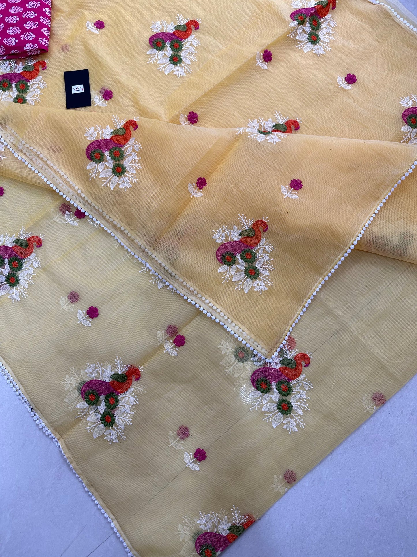 Embroidered Kota Cotton Doria Saree