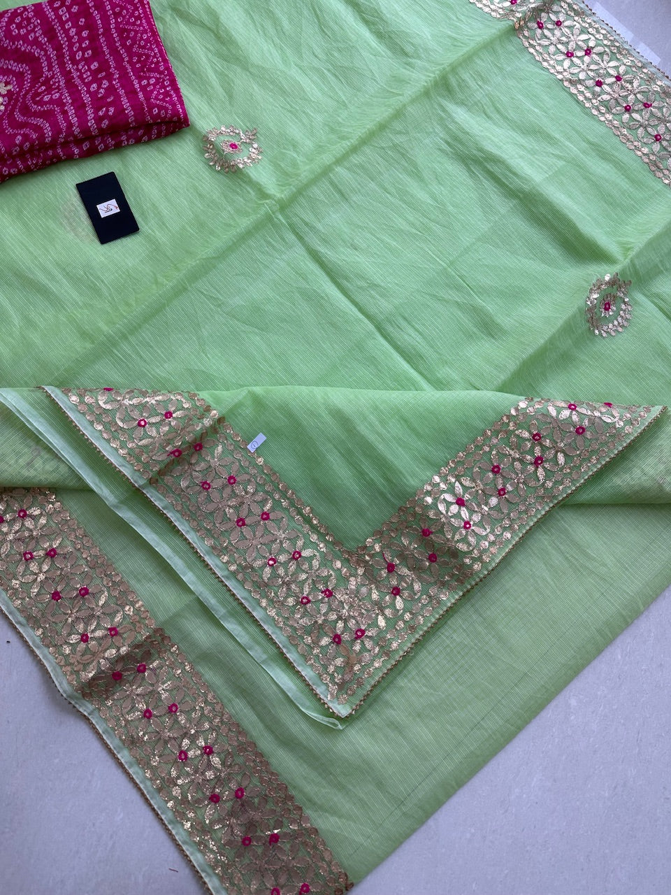 Jaipuri Gota Patti Embroidered Kota Cotton Doria Saree