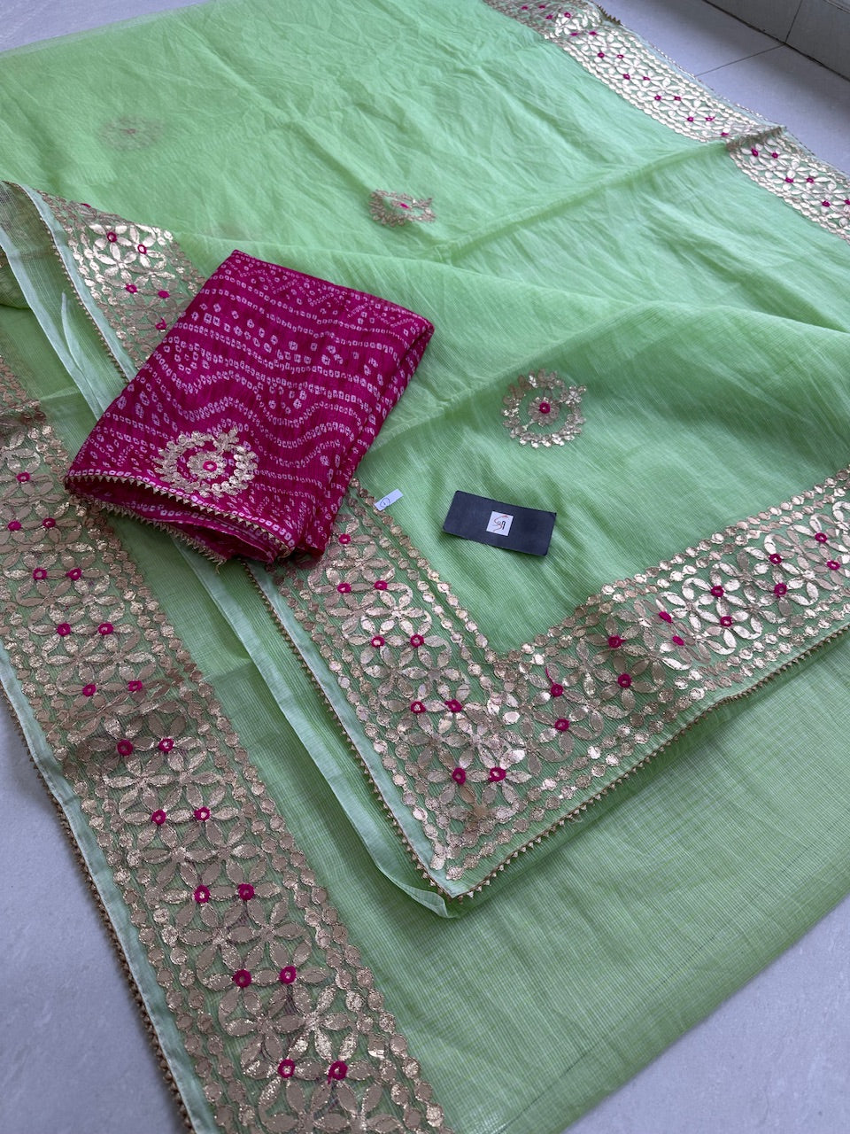 Jaipuri Gota Patti Embroidered Kota Cotton Doria Saree