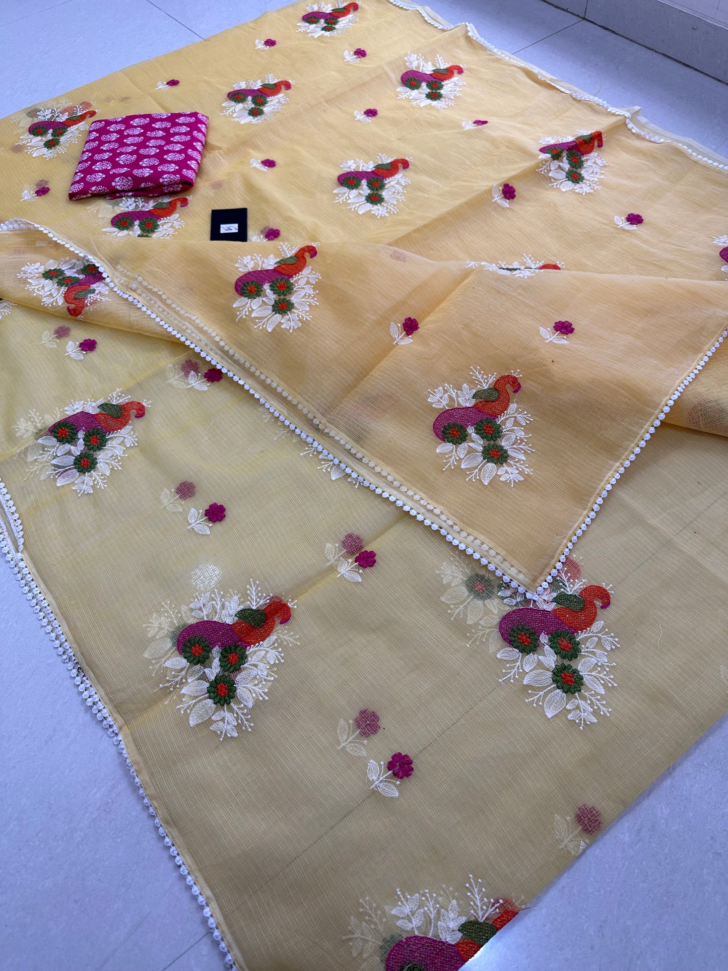 Embroidered Kota Cotton Doria Saree