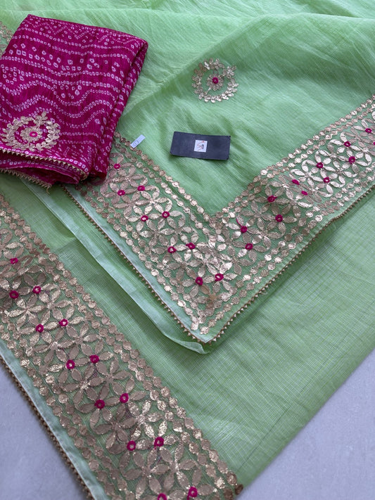 Jaipuri Gota Patti Embroidered Kota Cotton Doria Saree