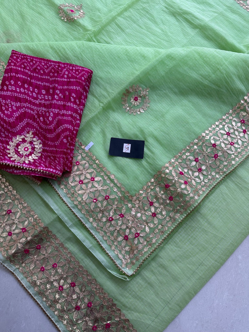 Jaipuri Gota Patti Embroidered Kota Cotton Doria Saree