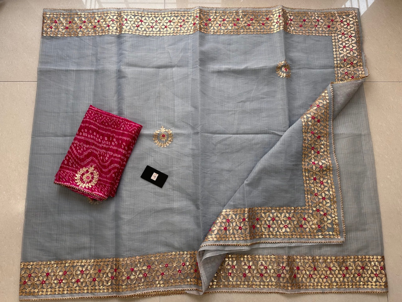 Jaipuri Gota Patti Embroidered Kota Cotton Doria Saree