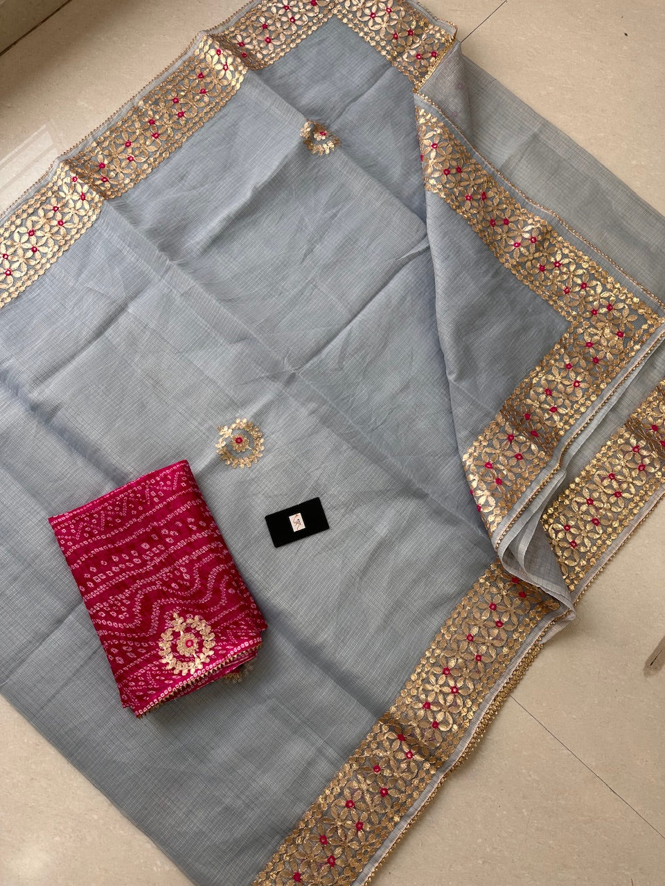 Jaipuri Gota Patti Embroidered Kota Cotton Doria Saree