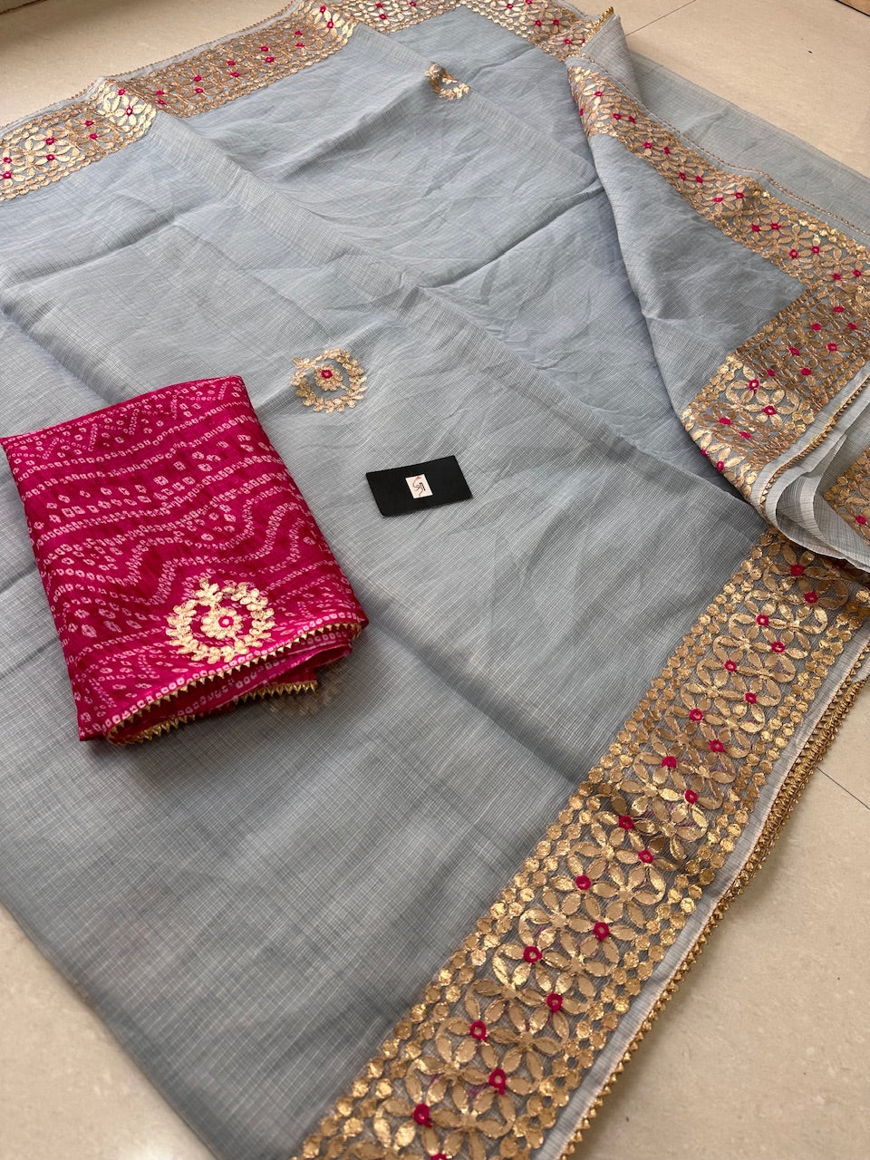 Jaipuri Gota Patti Embroidered Kota Cotton Doria Saree