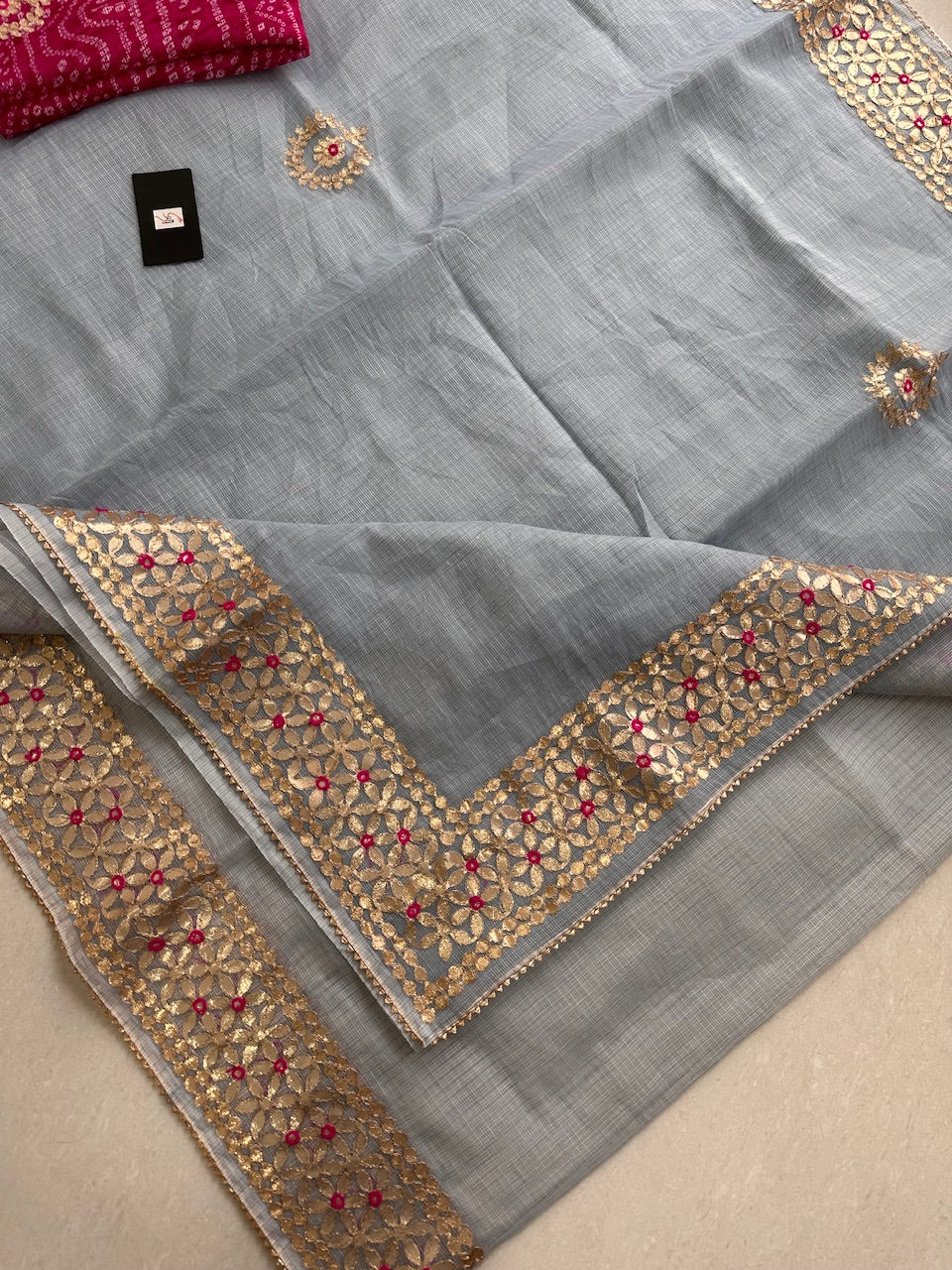 Jaipuri Gota Patti Embroidered Kota Cotton Doria Saree