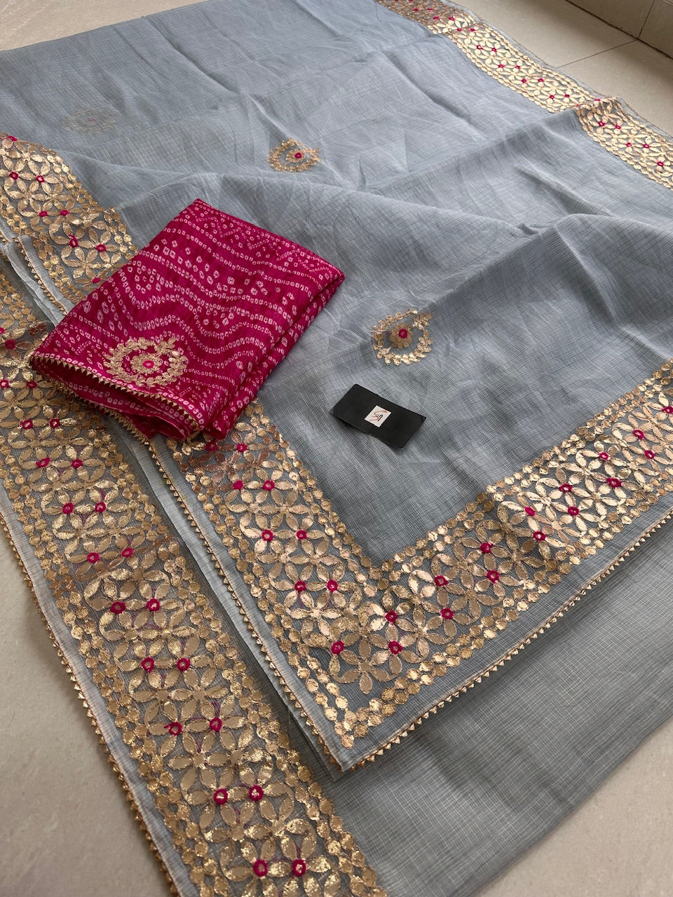 Jaipuri Gota Patti Embroidered Kota Cotton Doria Saree