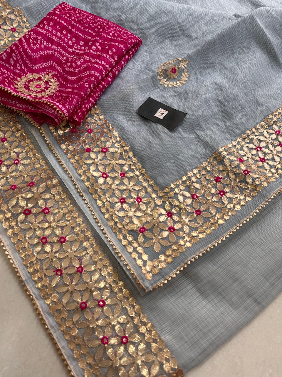 Jaipuri Gota Patti Embroidered Kota Cotton Doria Saree