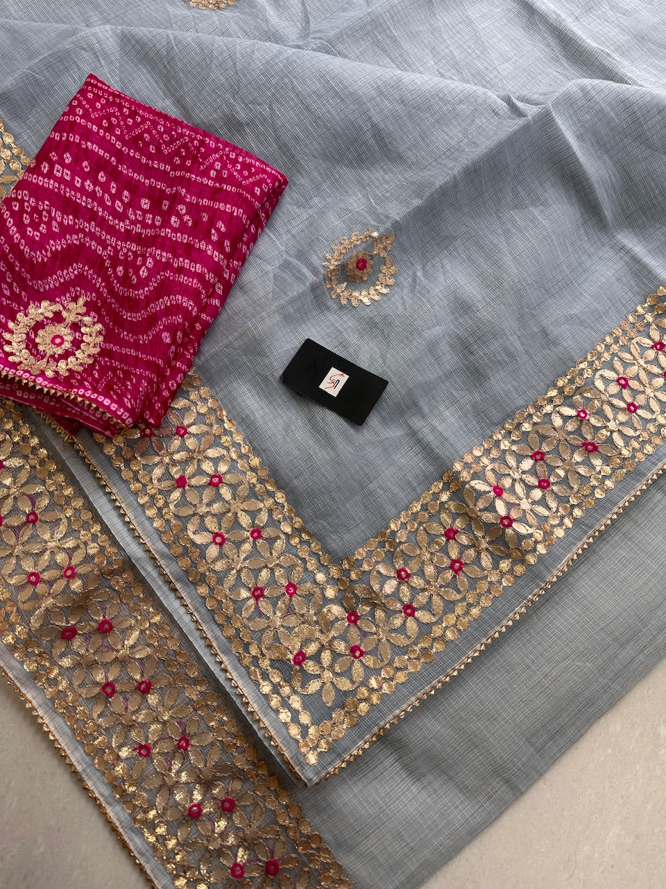 Jaipuri Gota Patti Embroidered Kota Cotton Doria Saree