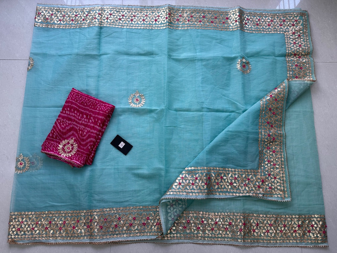 Jaipuri Gota Patti Embroidered Kota Cotton Doria Saree