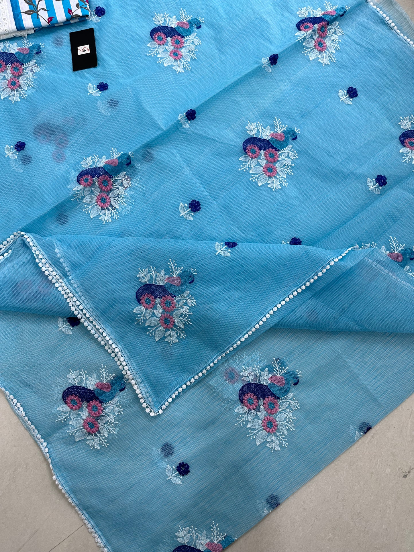 Embroidered Kota Cotton Doria Saree