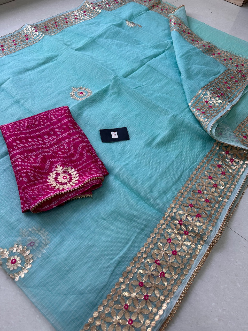 Jaipuri Gota Patti Embroidered Kota Cotton Doria Saree