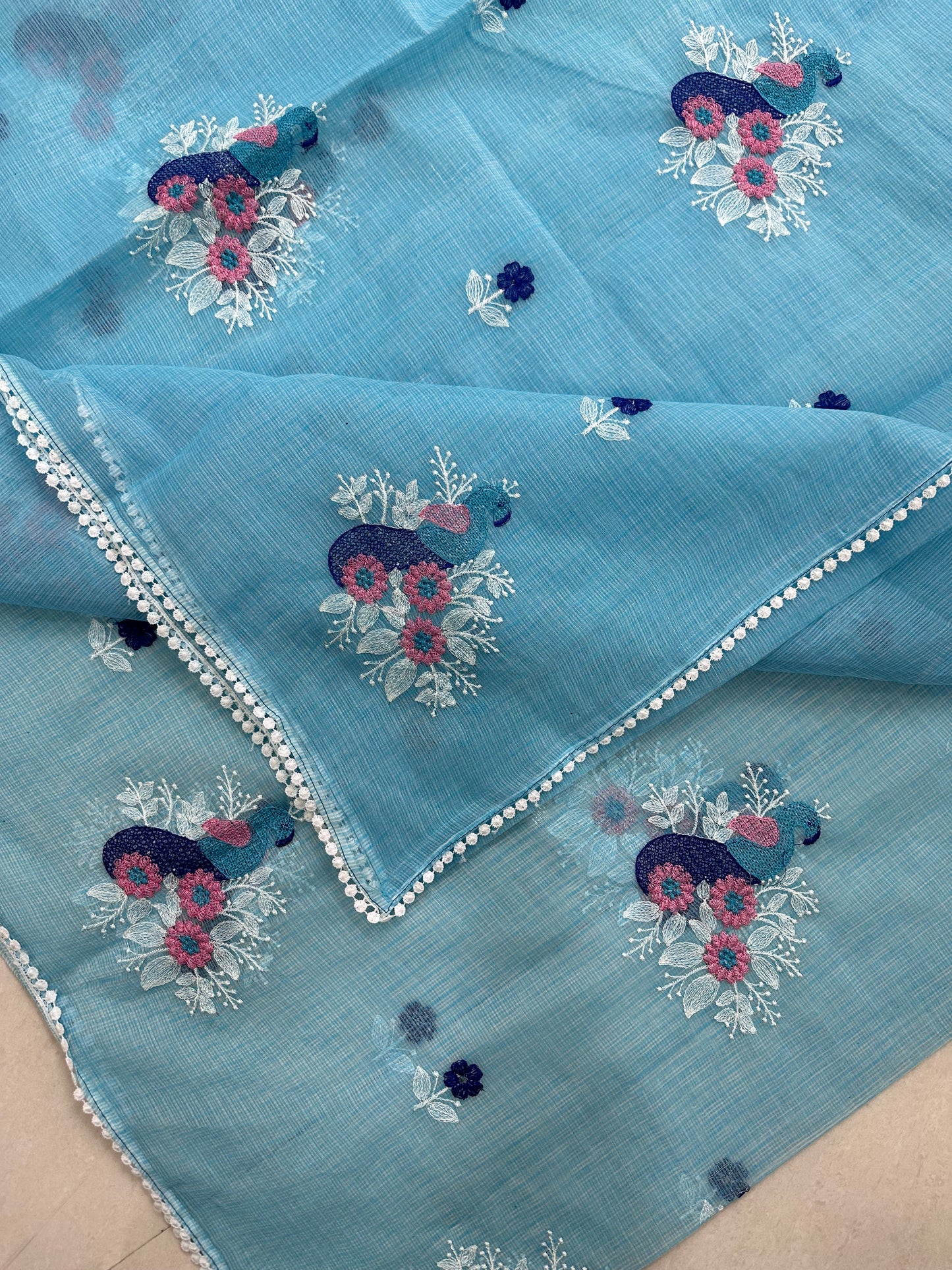 Embroidered Kota Cotton Doria Saree