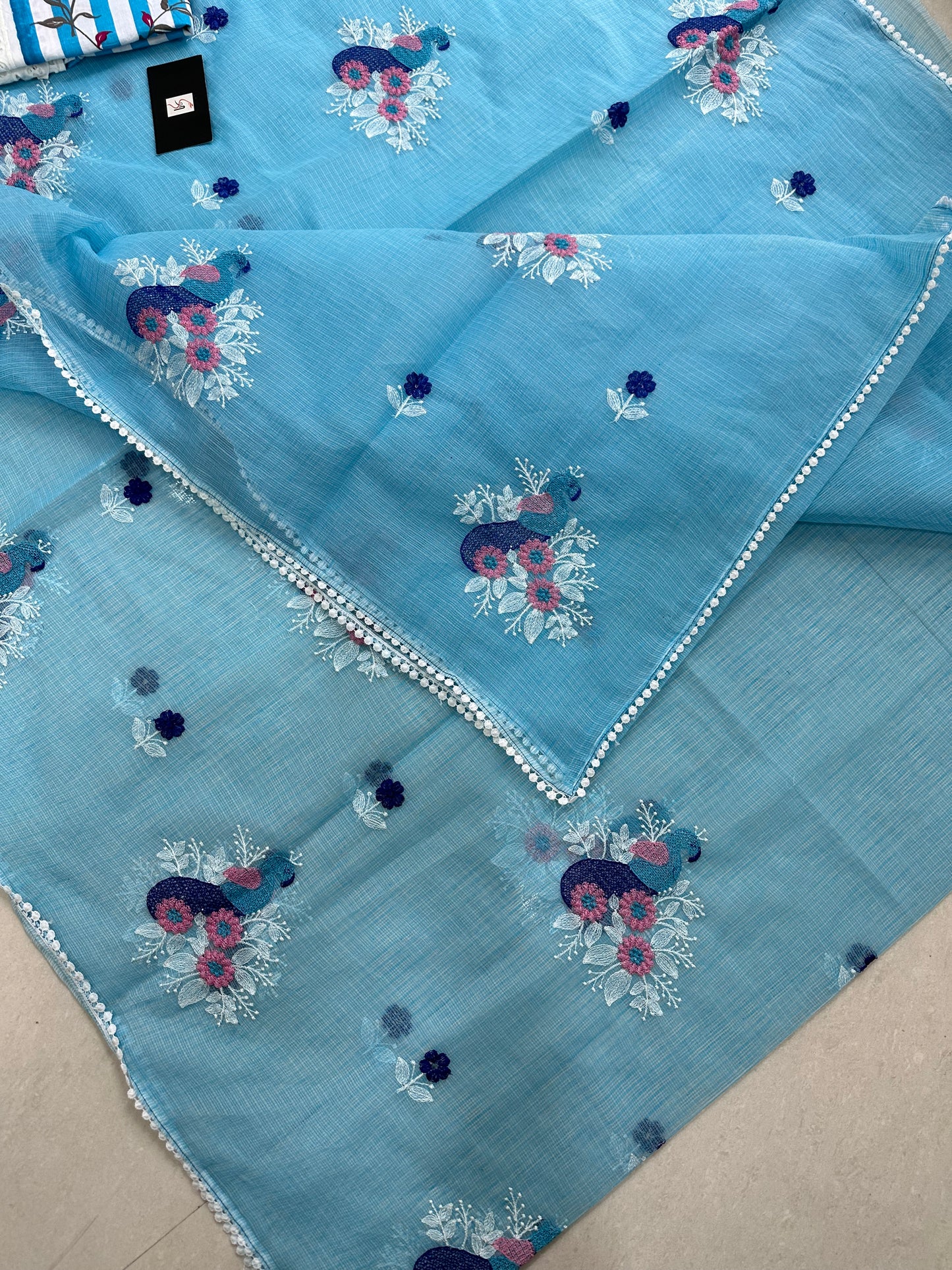 Embroidered Kota Cotton Doria Saree