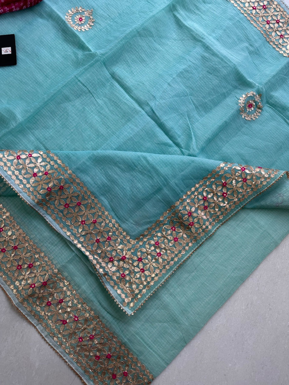 Jaipuri Gota Patti Embroidered Kota Cotton Doria Saree