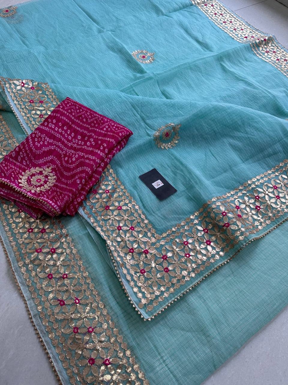 Jaipuri Gota Patti Embroidered Kota Cotton Doria Saree