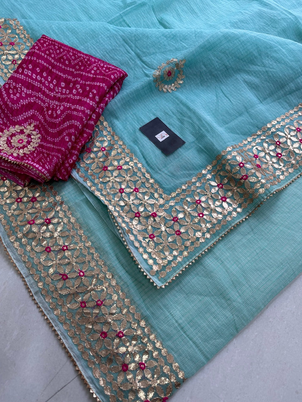 Jaipuri Gota Patti Embroidered Kota Cotton Doria Saree