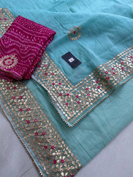 Jaipuri Gota Patti Embroidered Kota Cotton Doria Saree