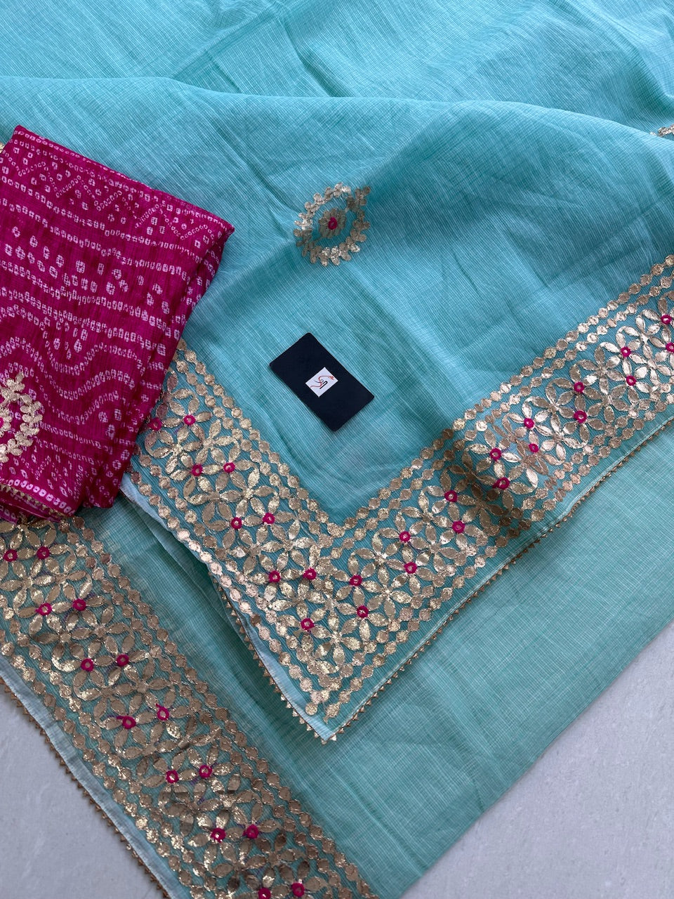 Jaipuri Gota Patti Embroidered Kota Cotton Doria Saree