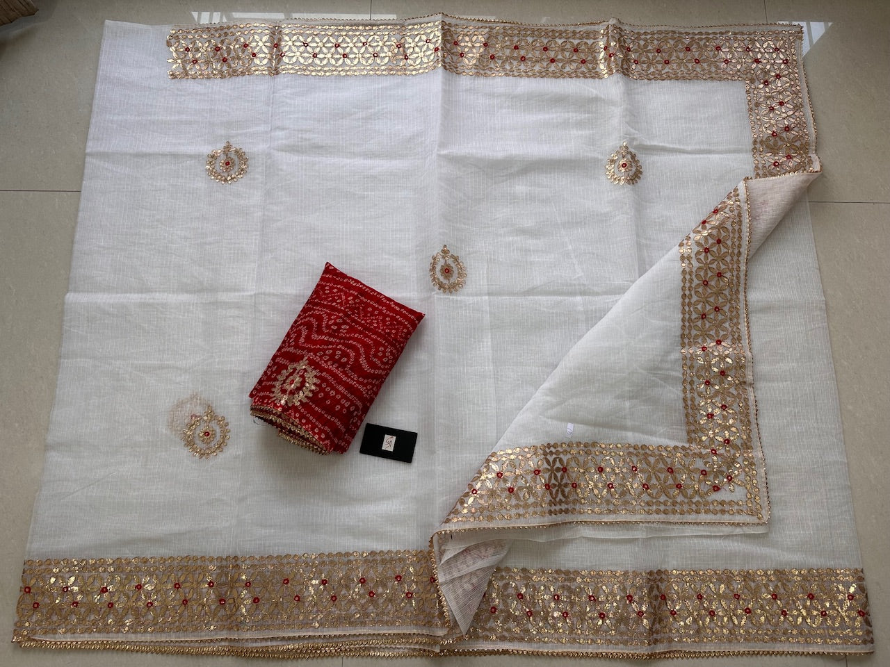 Jaipuri Gota Patti Embroidered Kota Cotton Doria Saree