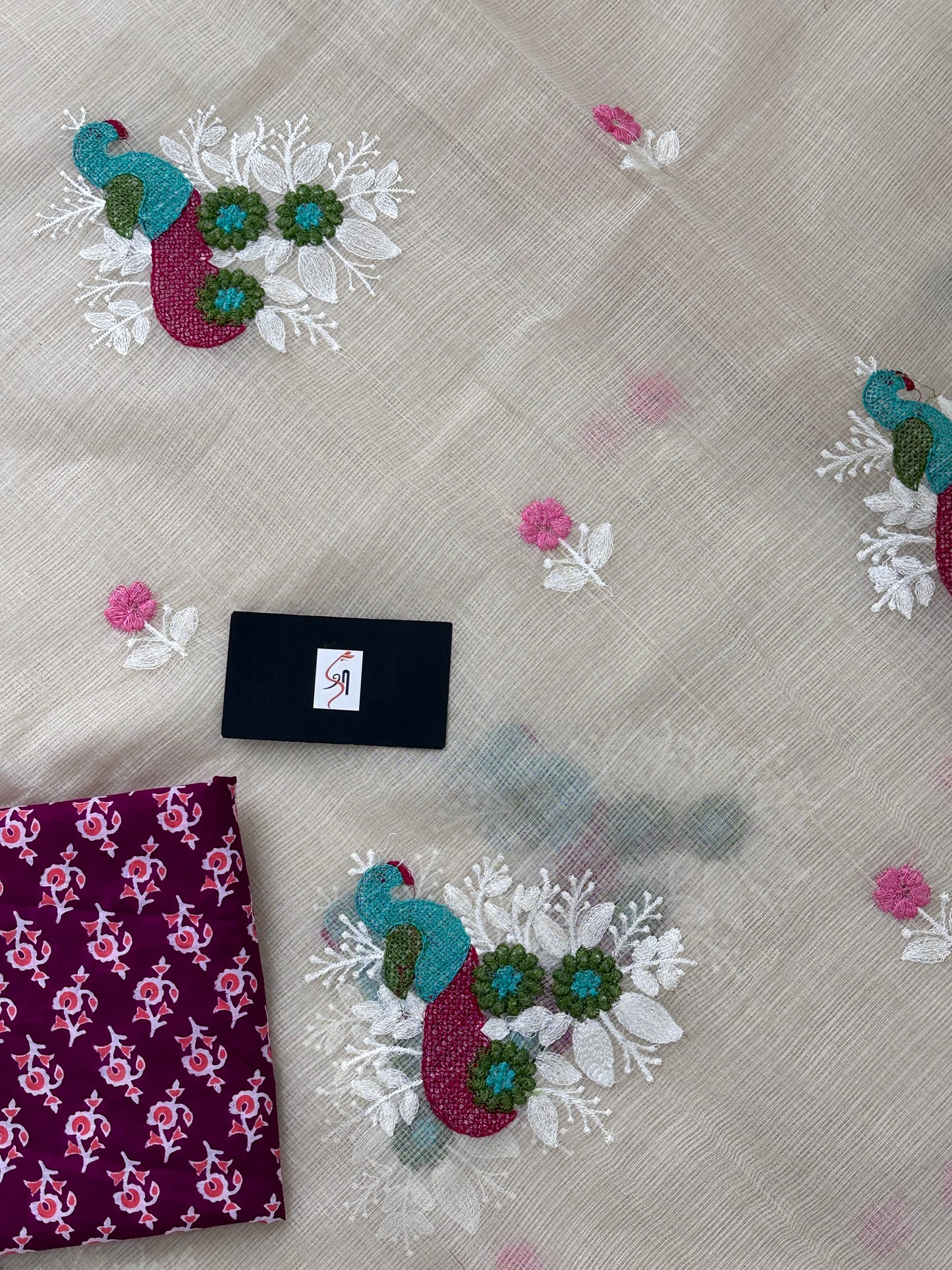 Embroidered Kota Cotton Doria Saree