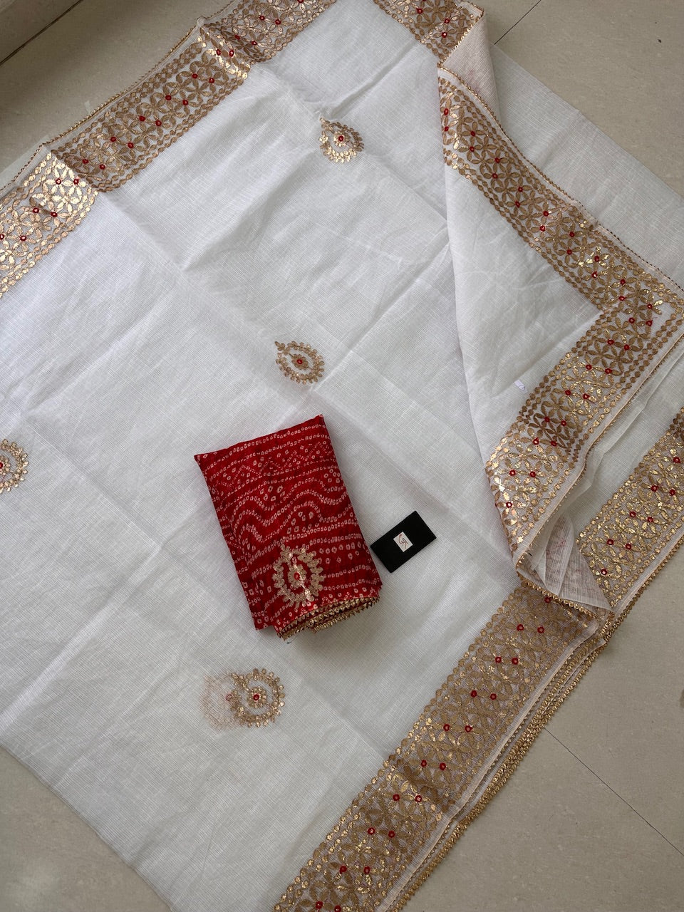 Jaipuri Gota Patti Embroidered Kota Cotton Doria Saree