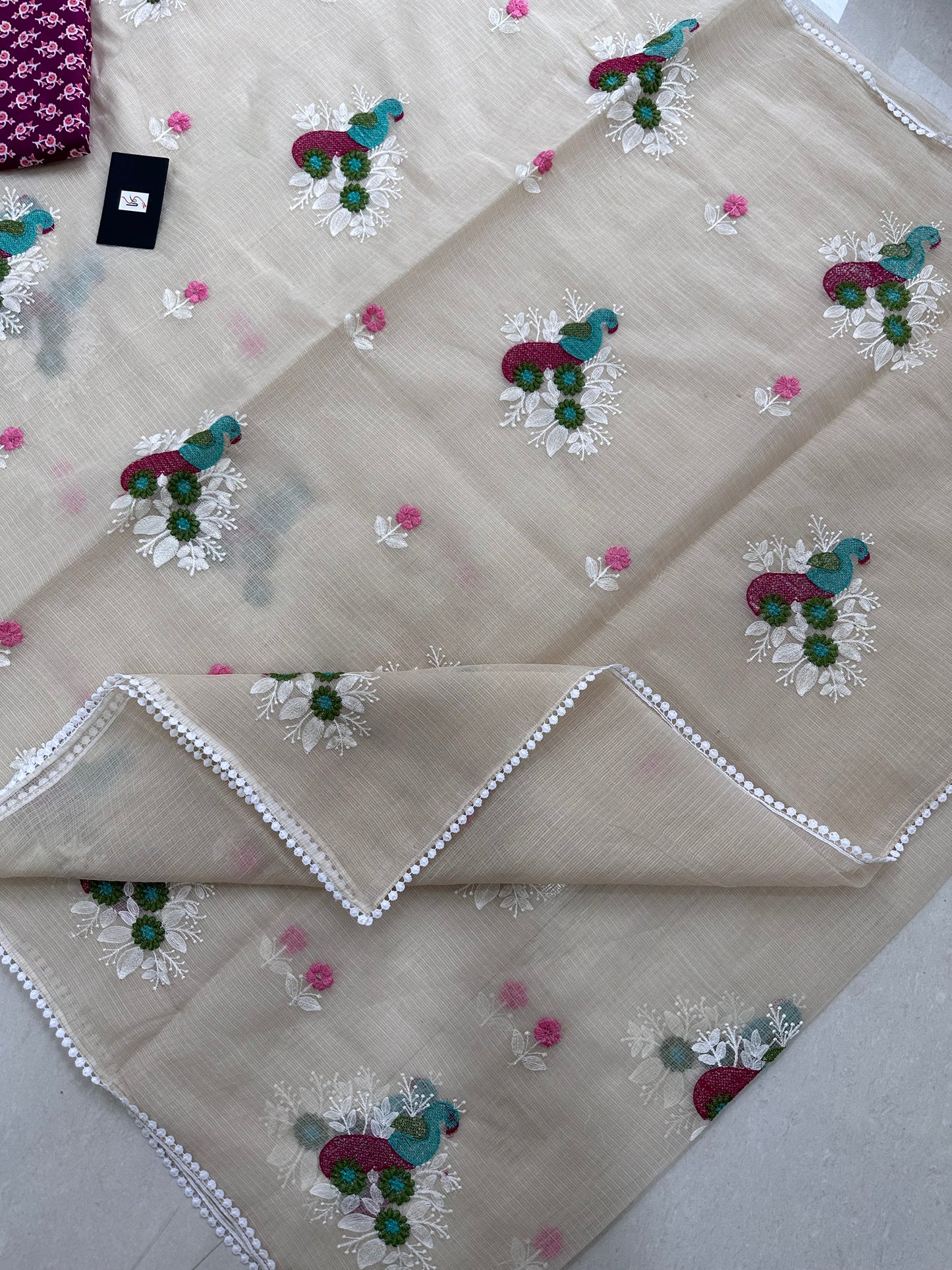 Embroidered Kota Cotton Doria Saree