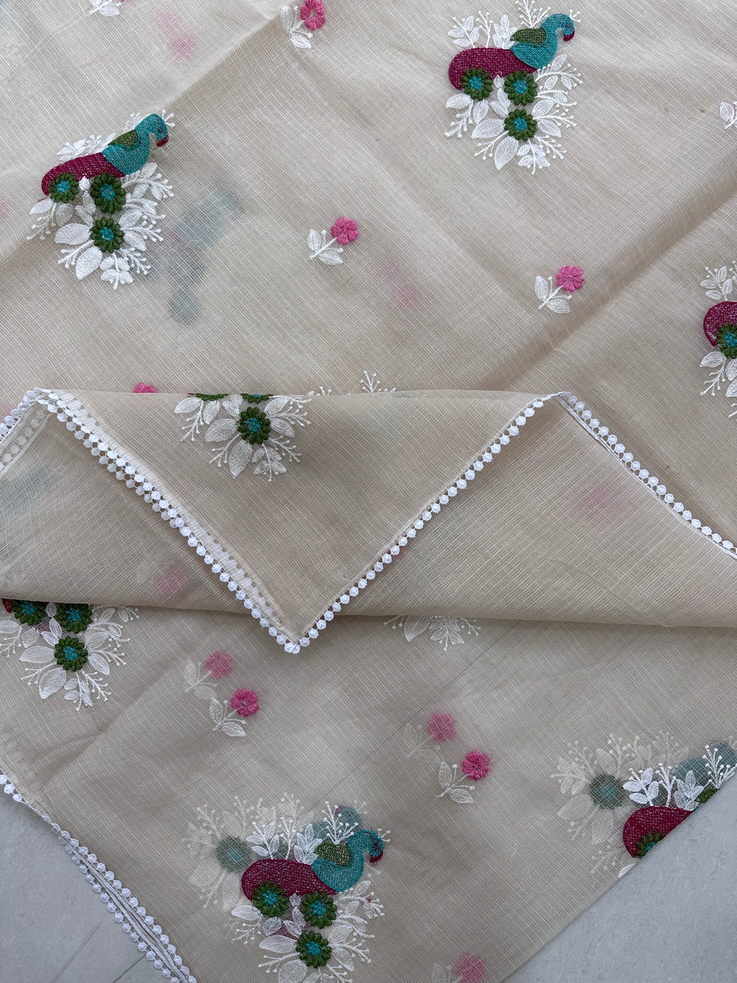 Embroidered Kota Cotton Doria Saree