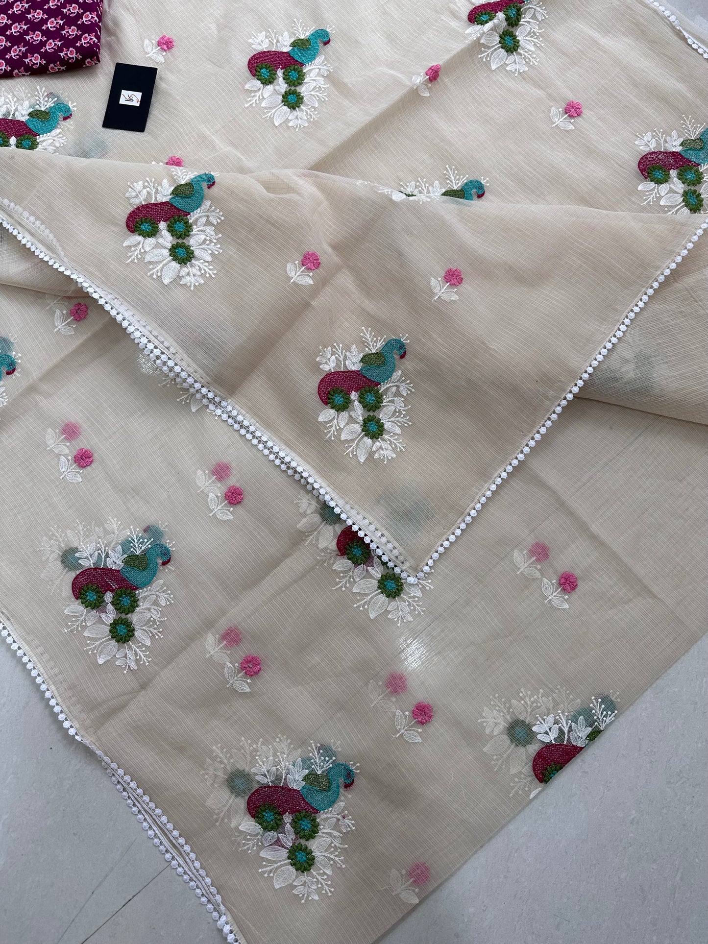 Embroidered Kota Cotton Doria Saree