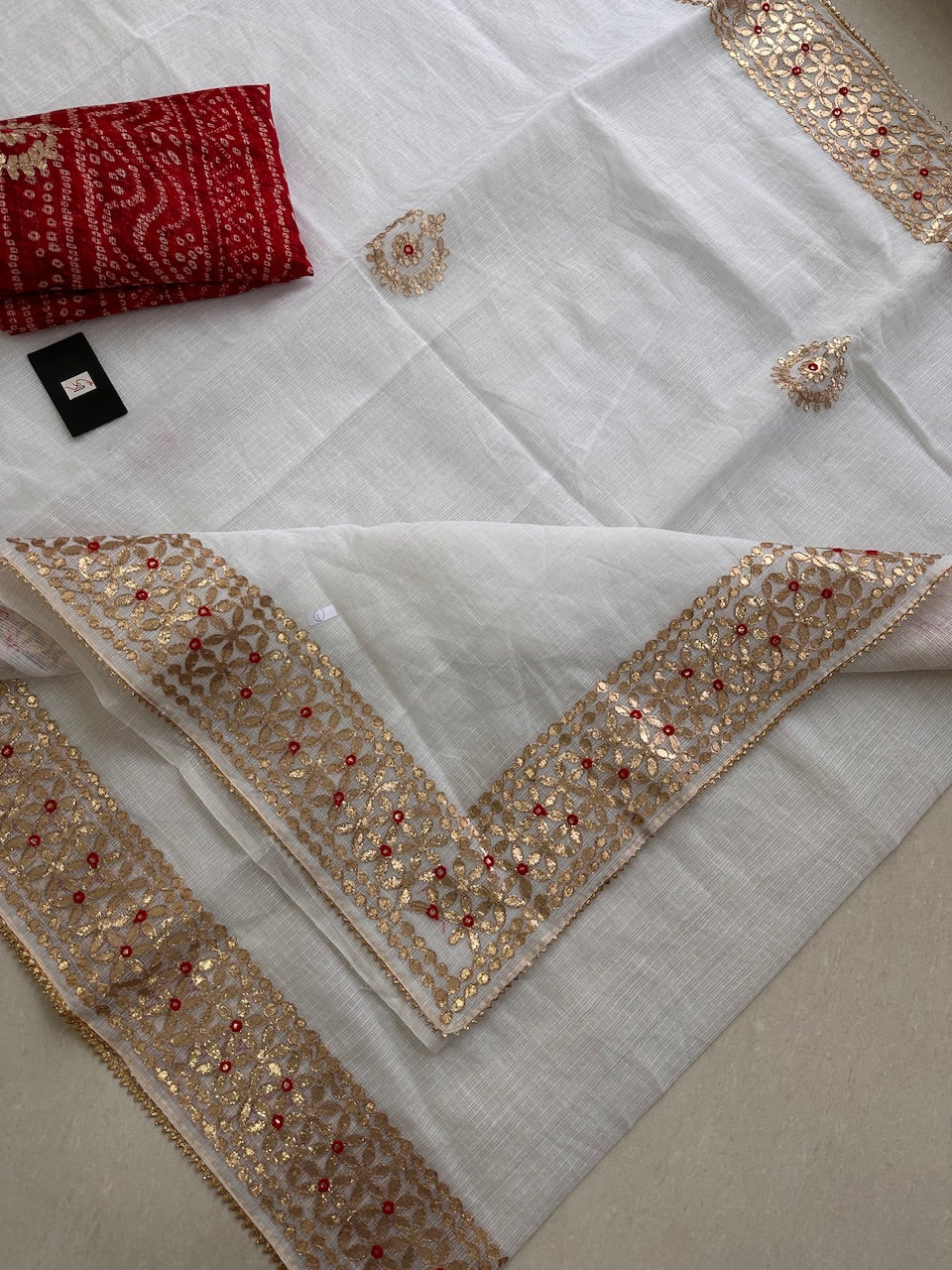 Jaipuri Gota Patti Embroidered Kota Cotton Doria Saree