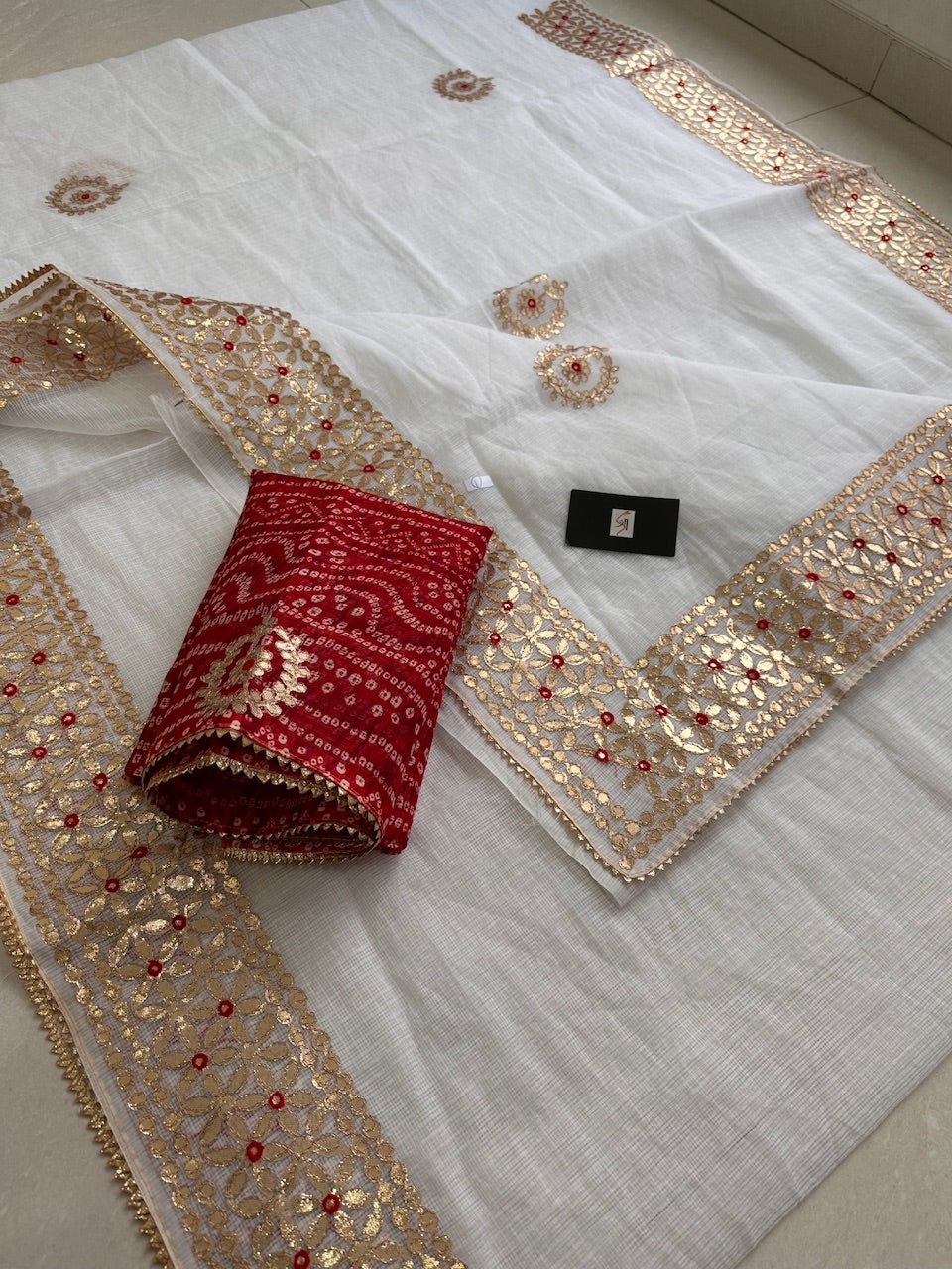 Jaipuri Gota Patti Embroidered Kota Cotton Doria Saree