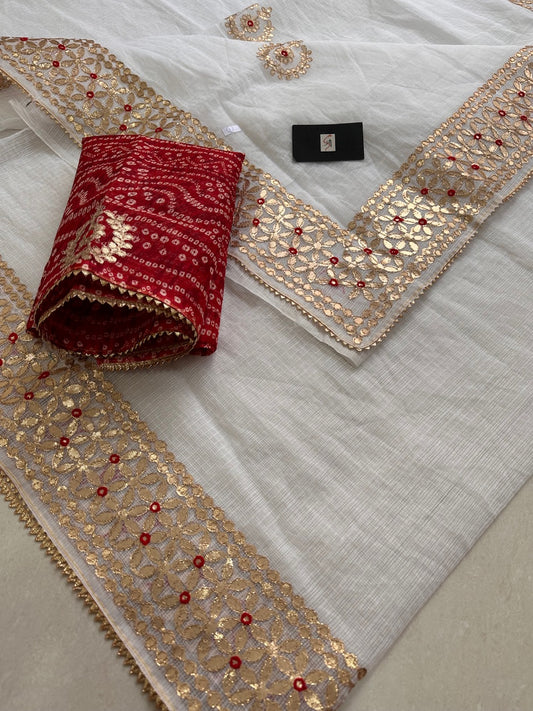 Jaipuri Gota Patti Embroidered Kota Cotton Doria Saree