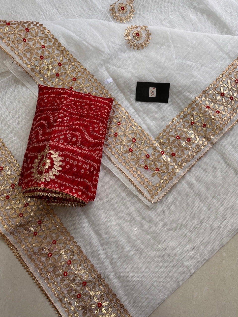 Jaipuri Gota Patti Embroidered Kota Cotton Doria Saree