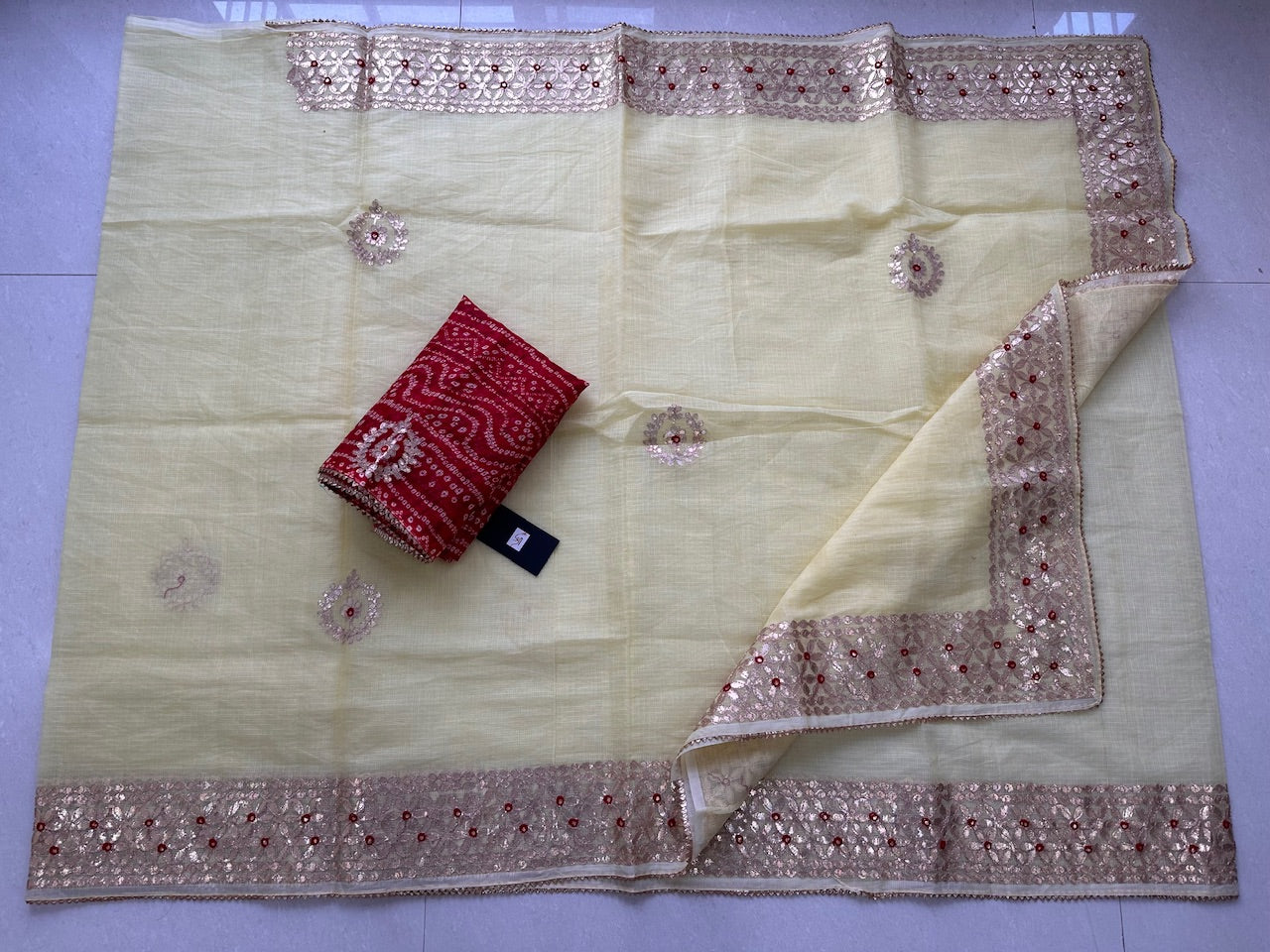 Jaipuri Gota Patti Embroidered Kota Cotton Doria Saree