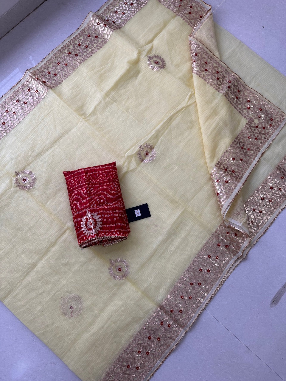 Jaipuri Gota Patti Embroidered Kota Cotton Doria Saree