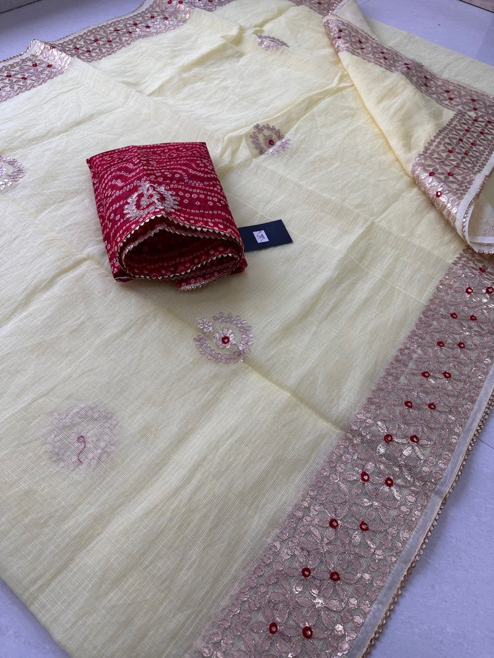 Jaipuri Gota Patti Embroidered Kota Cotton Doria Saree