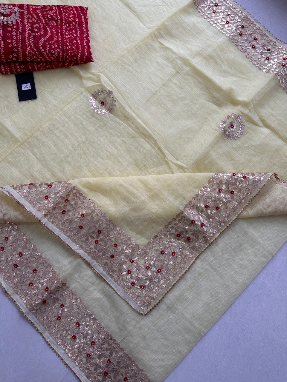 Jaipuri Gota Patti Embroidered Kota Cotton Doria Saree