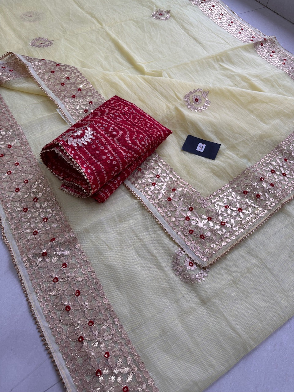 Jaipuri Gota Patti Embroidered Kota Cotton Doria Saree