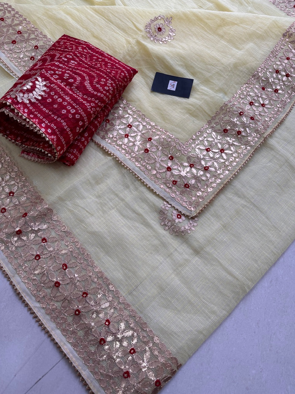 Jaipuri Gota Patti Embroidered Kota Cotton Doria Saree