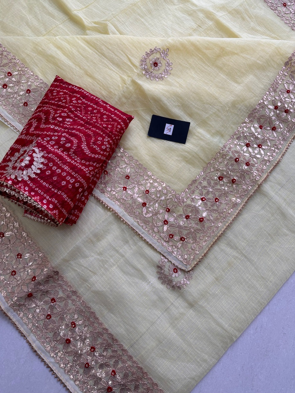 Jaipuri Gota Patti Embroidered Kota Cotton Doria Saree