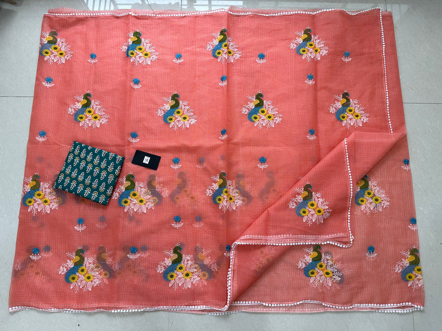 Embroidered Kota Cotton Doria Saree