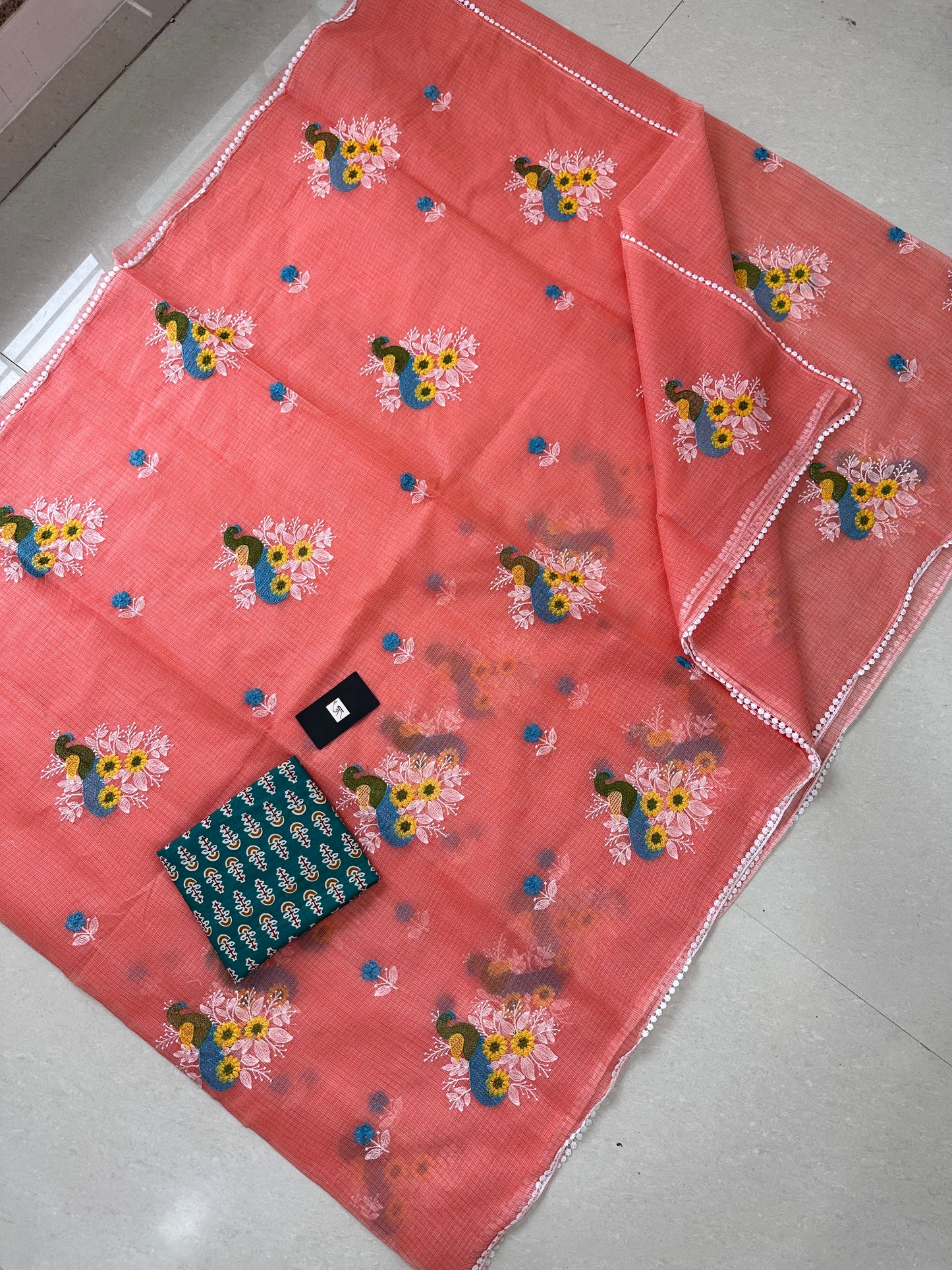 Embroidered Kota Cotton Doria Saree